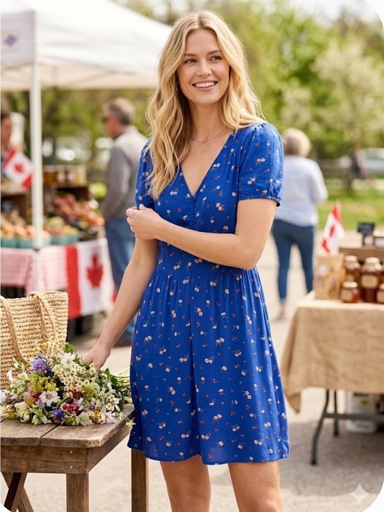 American Eagle Outfitters Dresses & Skirts - American Eagle Floral V-Neck Mini Dress - Royal Blue Ditsy Print
